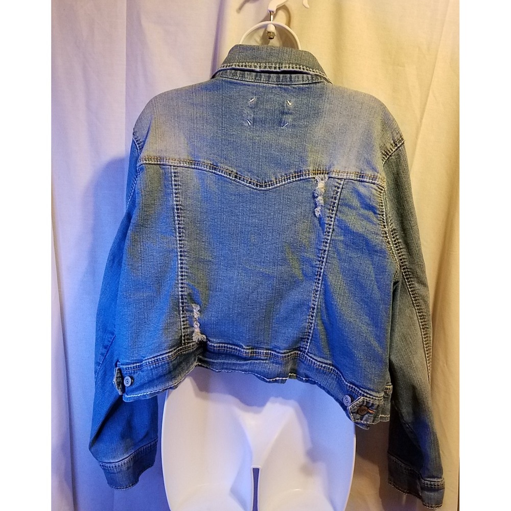 Amethyst Jean Jacket Women's Y2K Sz 3x Denim Collared Distressed Cropped JR - Picture 6 of 6